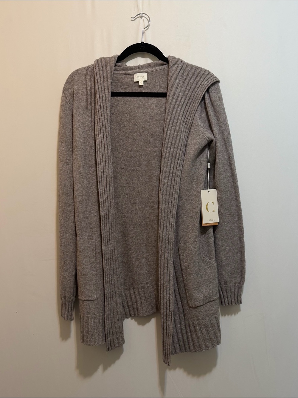 Cyrus Taupe Open-Front Ribbed Cardigan NWT